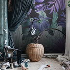 Purple Tropical Leaf Wallpaper : Dark Teal Jungle Mural - View 3