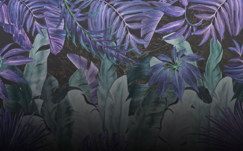 Purple Tropical Leaf Wallpaper : Dark Teal Jungle Mural - View 2