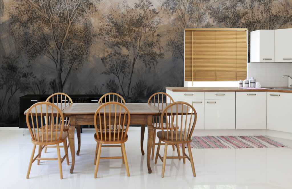 Dark Forest Wallpaper : Moody Twilight Trees Mural - View 3