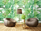 Green Tropical Leaves Wallpaper : Bright Monstera And Palm Mural - View 5