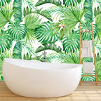 Green Tropical Leaves Wallpaper : Bright Monstera And Palm Mural - View 4