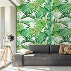 Green Tropical Leaves Wallpaper : Bright Monstera And Palm Mural - View 6