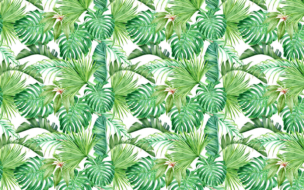 Green Tropical Leaves Wallpaper : Bright Monstera And Palm Mural - View 2