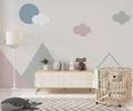 Pastel Mountain Wallpaper : Geometric Peaks and Clouds Nursery Mural