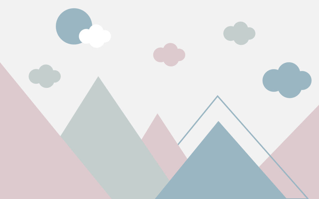 Pastel Mountain Wallpaper : Geometric Peaks and Clouds Nursery Mural - flat design