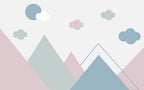 Pastel Mountain Wallpaper : Geometric Peaks and Clouds Nursery Mural - flat design