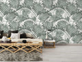 Sage Monstera Wallpaper : Layered Tropical Leaf Pattern