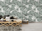 Sage Monstera Wallpaper : Layered Tropical Leaf Pattern
