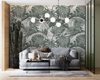 Sage Monstera Wallpaper : Layered Tropical Leaf Pattern - View 2