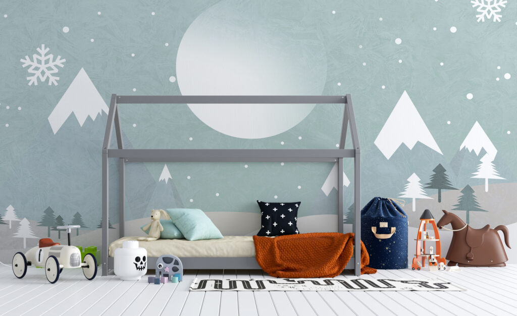 Snowy Mountain Wallpaper : Mint Winter Moon Kids Mural - View 2