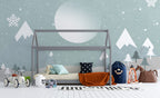 Snowy Mountain Wallpaper : Mint Winter Moon Kids Mural - View 2