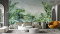 Misty Jungle Wallpaper : Green Palms and Mountains Mural