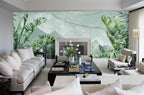 Misty Jungle Wallpaper : Green Palms and Mountains Mural - View 3