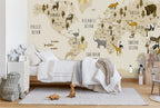 Animal World Map Wallpaper : Beige Kids Atlas Mural