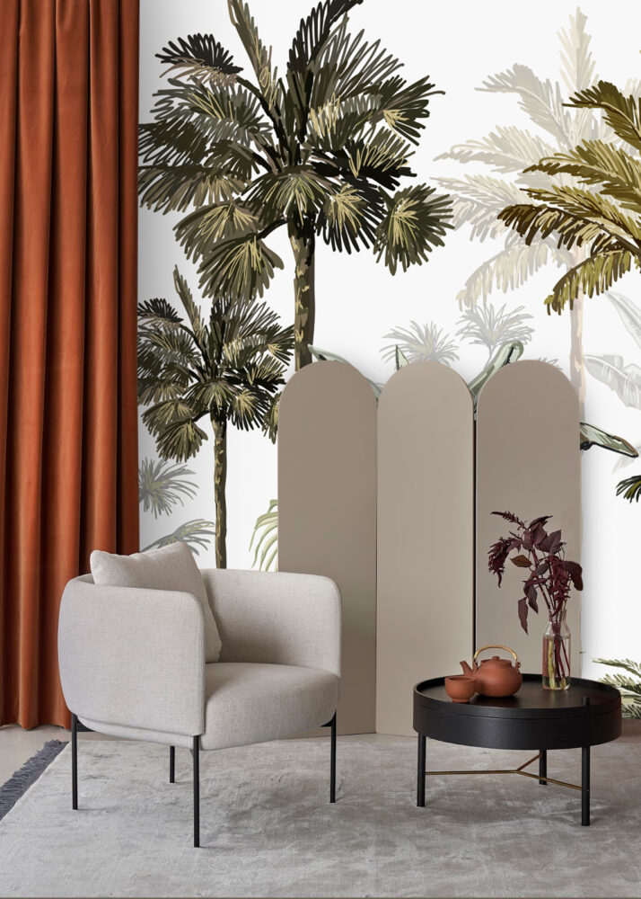 Hand Drawn Palm Tree Wallpaper : Olive Tropical Grove Mural - View 2