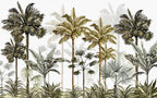 Hand Drawn Palm Tree Wallpaper : Olive Tropical Grove Mural - flat design