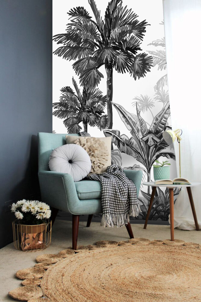 Hand Drawn Palm Tree Wallpaper : Olive Tropical Grove Mural - View 4