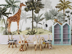 Jungle Giraffe and Cheetah Wallpaper : Palm Safari Mural