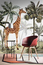 Jungle Giraffe and Cheetah Wallpaper : Palm Safari Mural - View 5