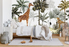Jungle Giraffe and Cheetah Wallpaper : Palm Safari Mural - View 2