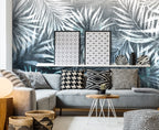 Blue Palm Leaf Wallpaper : Textured Tropical Frond Mural