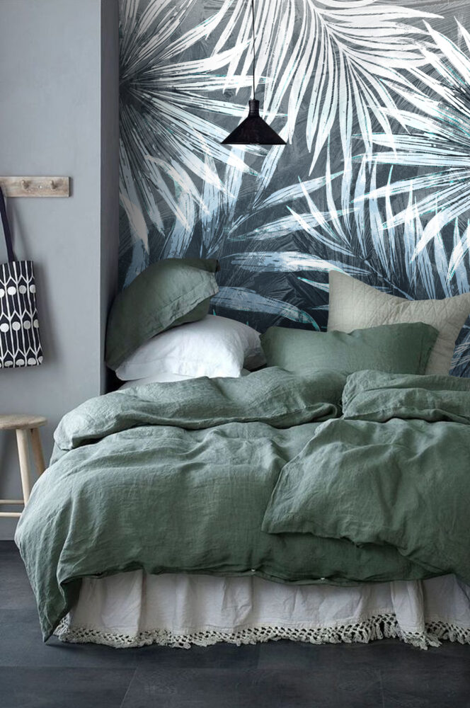 Blue Palm Leaf Wallpaper : Textured Tropical Frond Mural - View 4