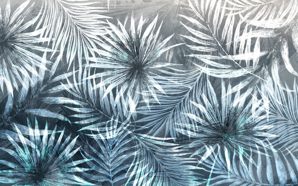 Blue Palm Leaf Wallpaper : Textured Tropical Frond Mural - View 2