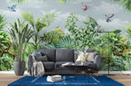 Watercolour Jungle Wallpaper : Hummingbirds and Tropical Leaves Mural
