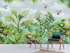 Watercolour Jungle Wallpaper : Hummingbirds and Tropical Leaves Mural - View 4