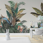 Tropical Border Wallpaper : Banana Leaves and Palms on Cream Mural - View 3