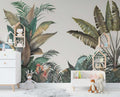Tropical Border Wallpaper : Banana Leaves and Palms on Cream Mural