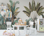 Tropical Border Wallpaper : Banana Leaves and Palms on Cream Mural - View 4
