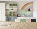 Rainbow Cloud Wallpaper : Watercolour Mint and Grey Kids Mural