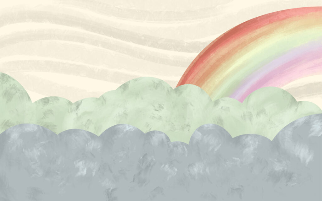 Rainbow Cloud Wallpaper : Watercolour Mint and Grey Kids Mural - flat design