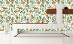 Orange Branch Wallpaper : Watercolour Citrus and Leaves Pattern - View 3