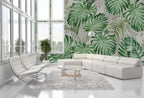 Monstera Leaf Wallpaper : Green and Grey Tropical Mural - View 5