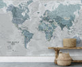 Blue World Map Wallpaper : Detailed Political Atlas Mural