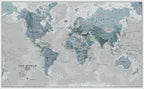Blue World Map Wallpaper : Detailed Political Atlas Mural - flat design