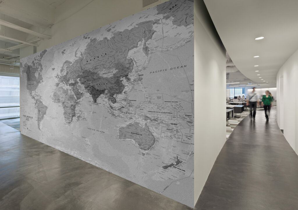 Political World Map Wallpaper : Terracotta and Sage Atlas Mural - View 3