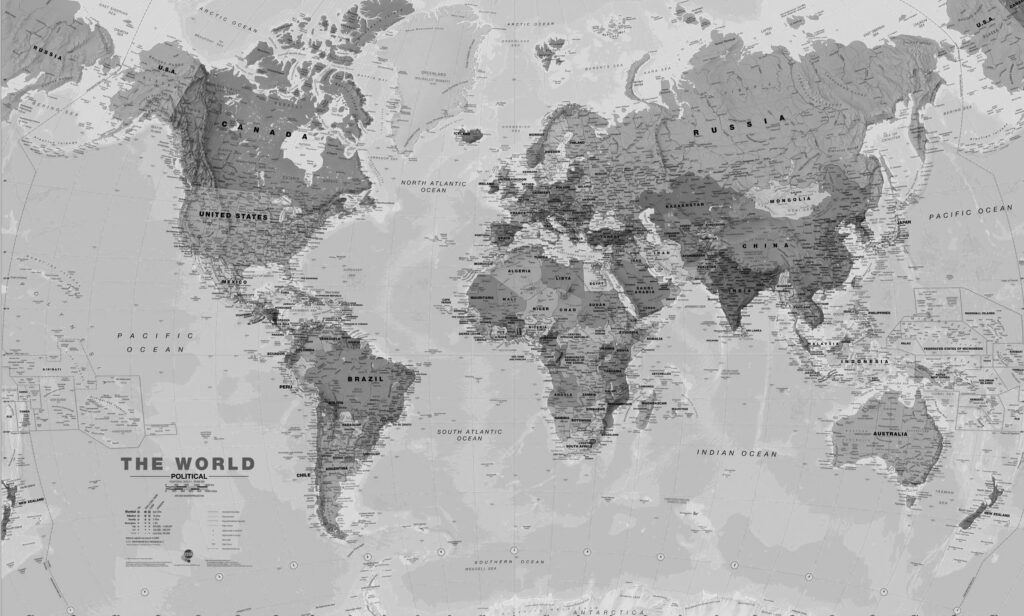 Political World Map Wallpaper : Terracotta and Sage Atlas Mural - View 2