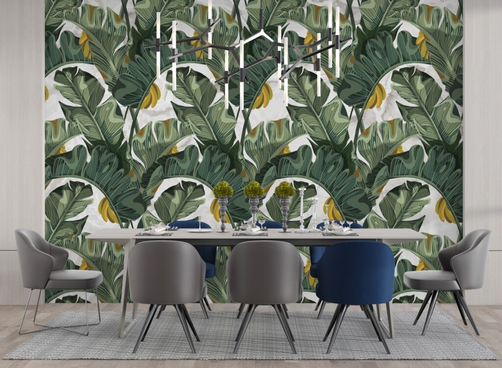Banana Leaf Wallpaper : Retro Green Tropical Pattern