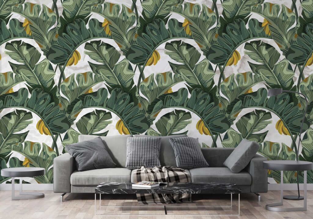 Banana Leaf Wallpaper : Retro Green Tropical Pattern - View 3