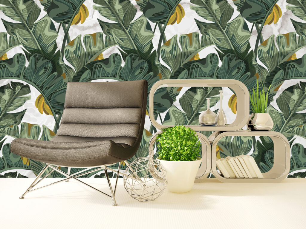 Banana Leaf Wallpaper : Retro Green Tropical Pattern - View 2