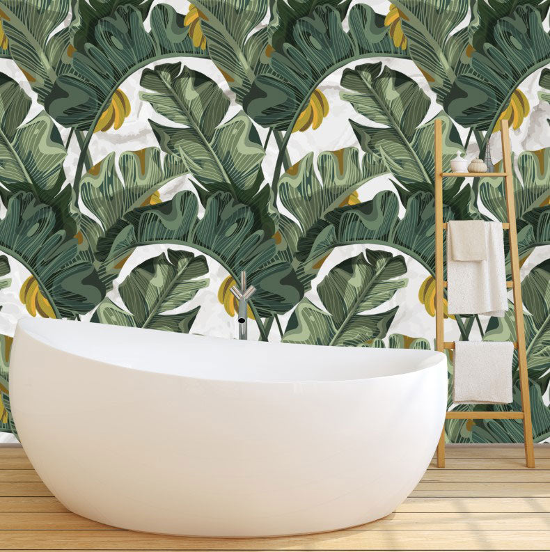 Banana Leaf Wallpaper : Retro Green Tropical Pattern - View 4