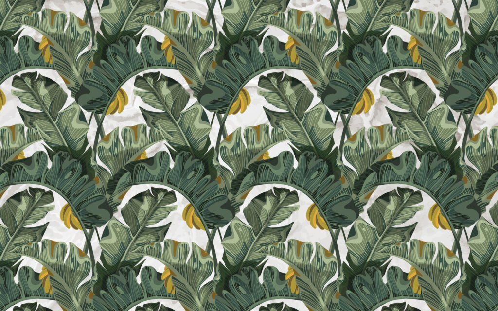 Banana Leaf Wallpaper : Retro Green Tropical Pattern - flat design