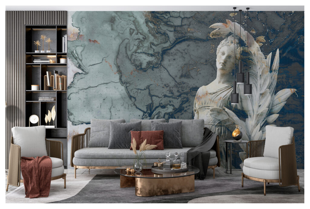 Classical Statue Wallpaper : Blue Marble Goddess Mural - View 2