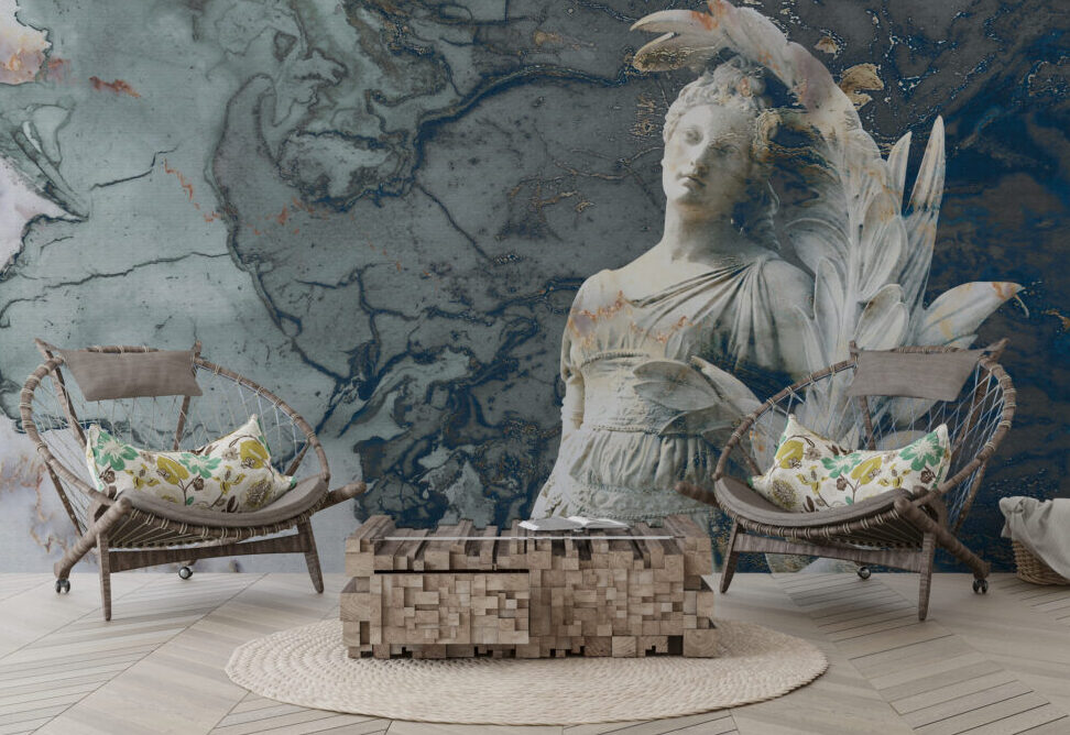 Classical Statue Wallpaper : Blue Marble Goddess Mural
