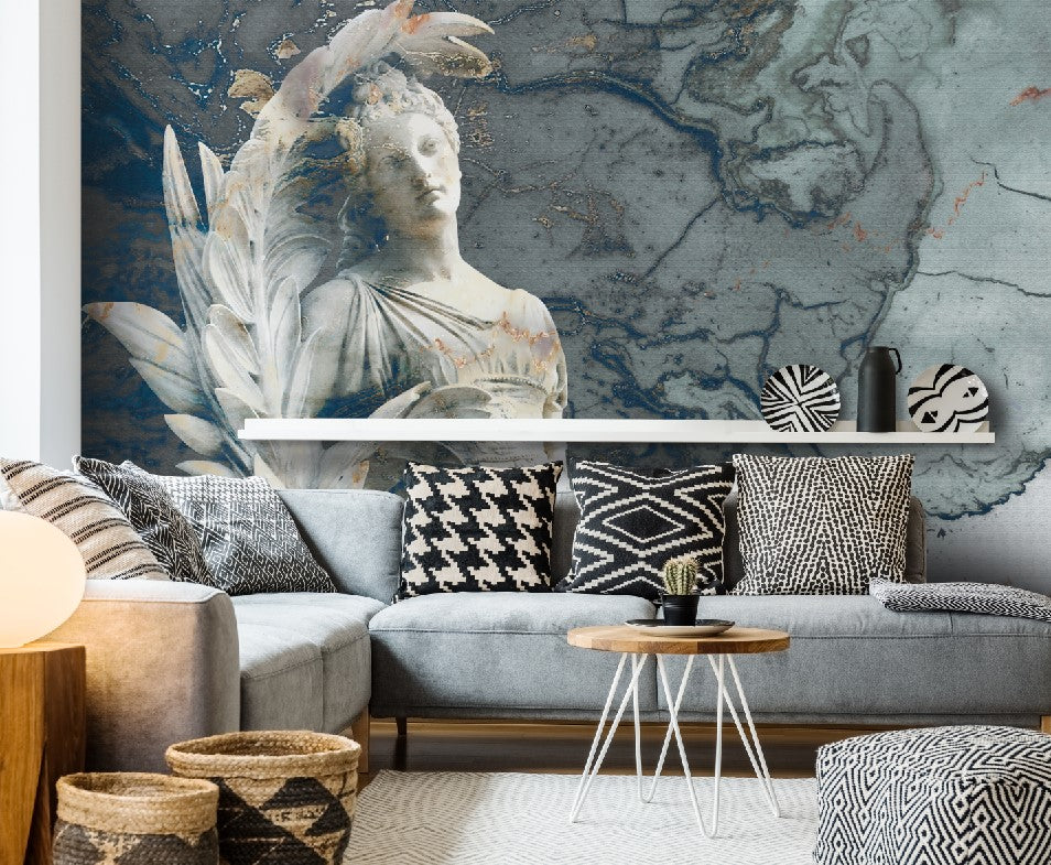 Classical Statue Wallpaper : Blue Marble Goddess Mural - View 3