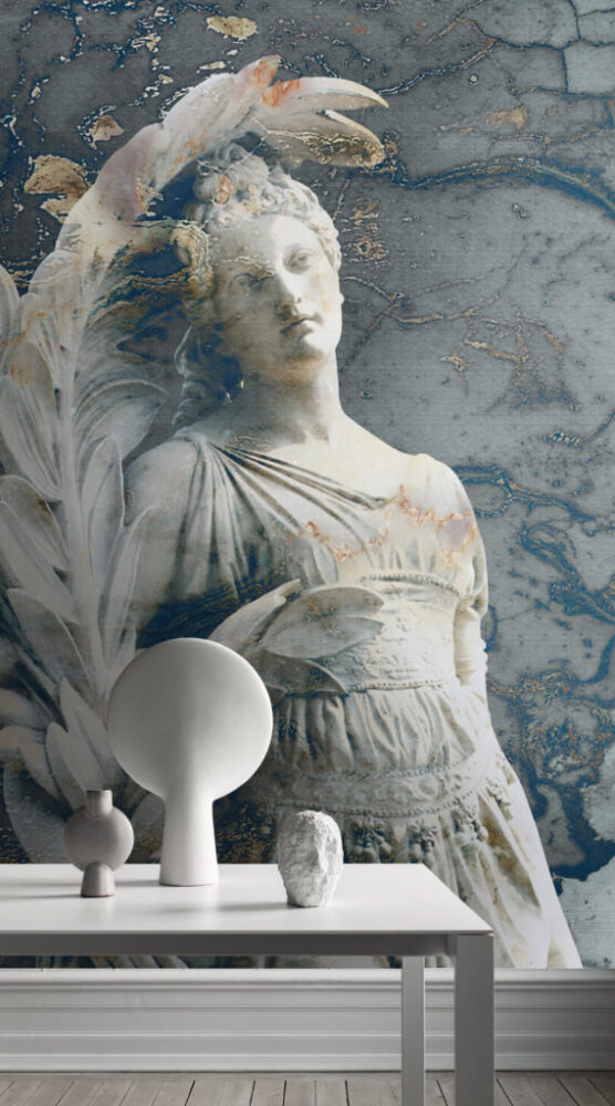 Classical Statue Wallpaper : Blue Marble Goddess Mural - View 4