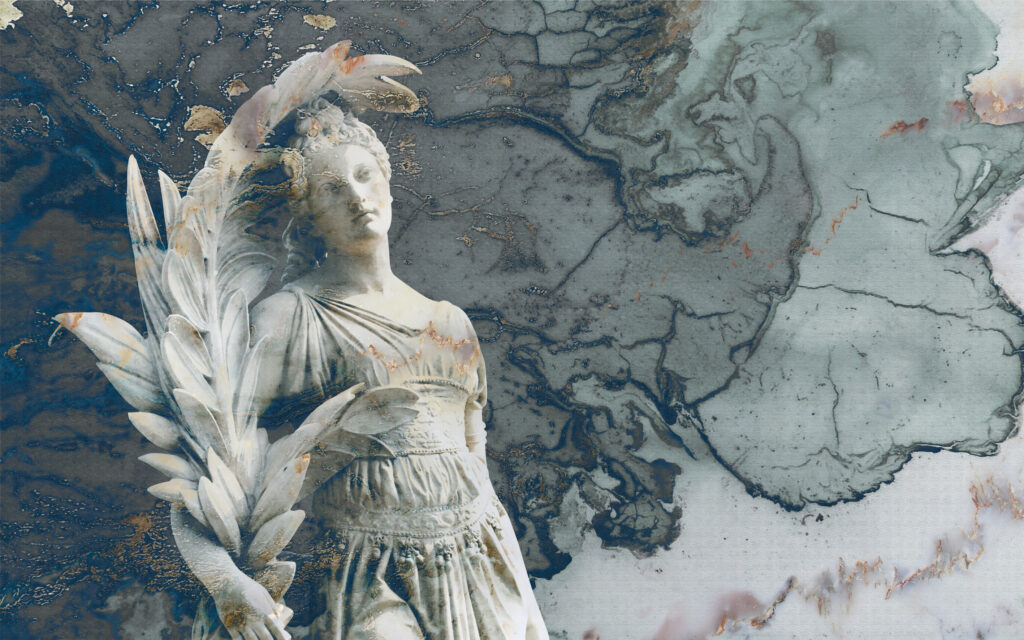 Classical Statue Wallpaper : Blue Marble Goddess Mural - flat design